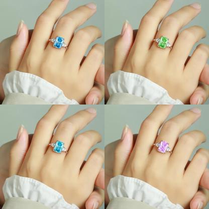 TLR23042  New 925 sterling silver ring for women with 4-carat ice flower cut chamfered rectangular fireworks cut high carbon diamond colored treasure