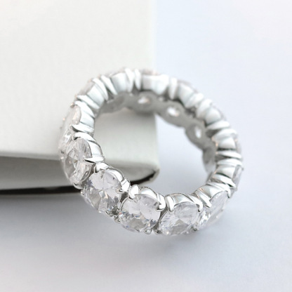 Hot selling s925 sterling silver ring, zircon, women's trendy and fashionable European and American style egg shaped full ring ring, women's tail ring