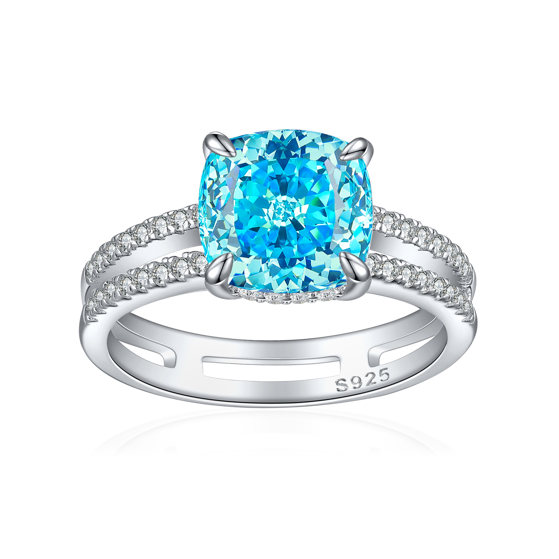 TLR23036  New 925 sterling silver ring for women, 3.5ct ice flower cut pillow shaped fat square fireworks cut women's ring