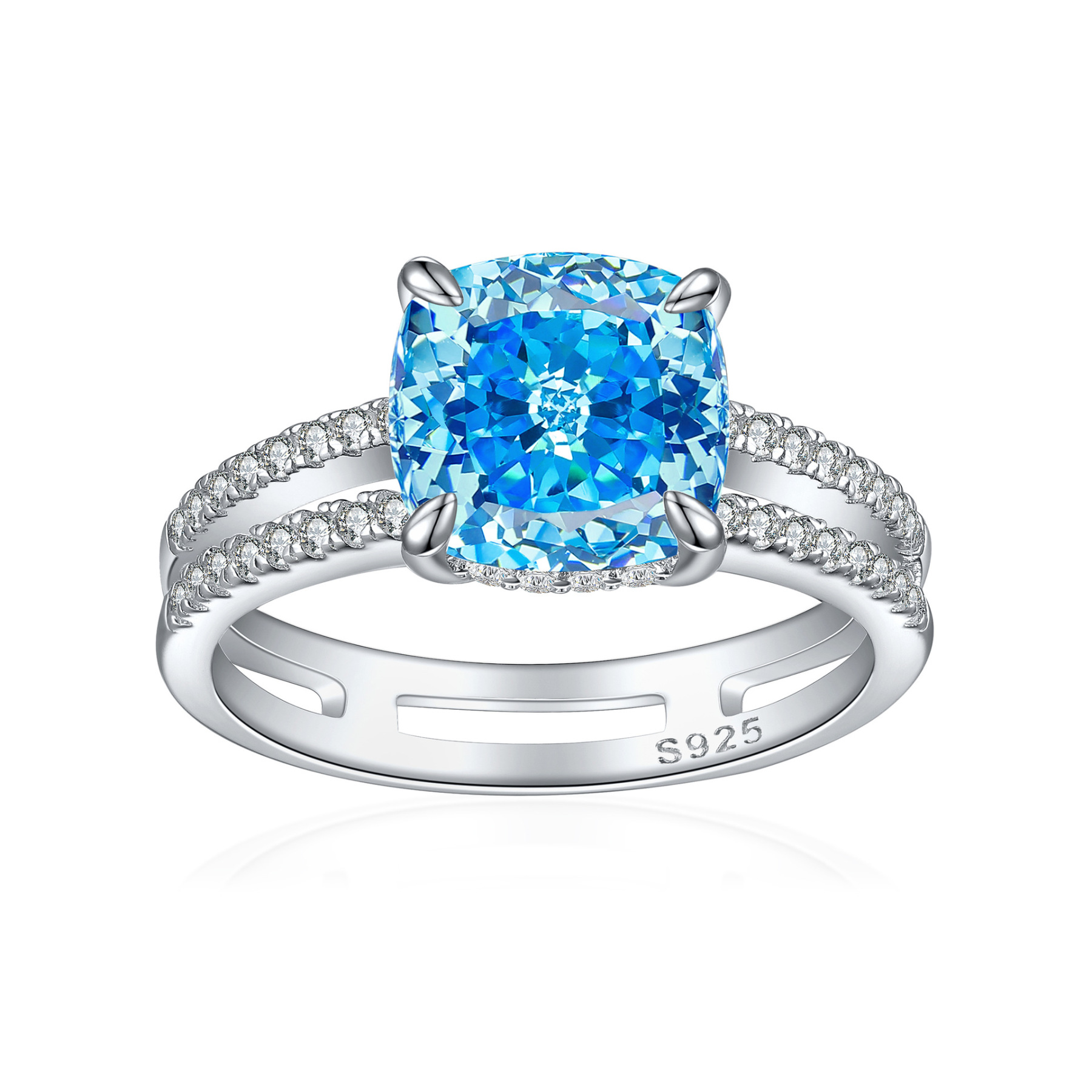 TLR23036  New 925 sterling silver ring for women, 3.5ct ice flower cut pillow shaped fat square fireworks cut women's ring