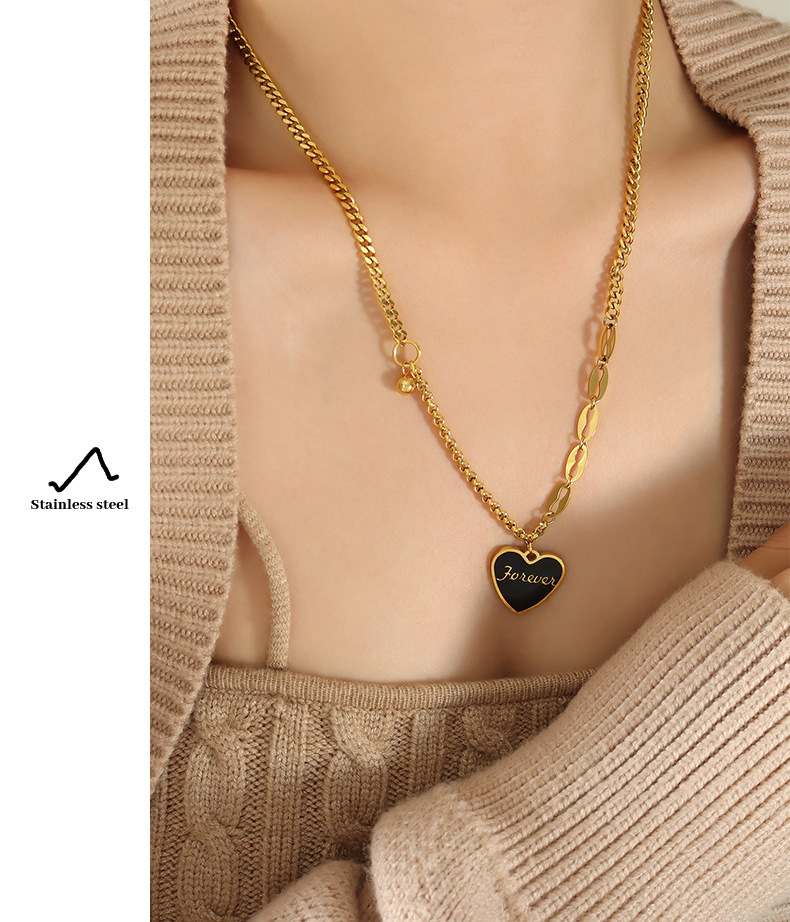 Clavicle Chain Instagram Sexy Cold Style Simple Sweater Chain Women's Peach Blossom Drop Oil English Steel Ball Layered Necklace