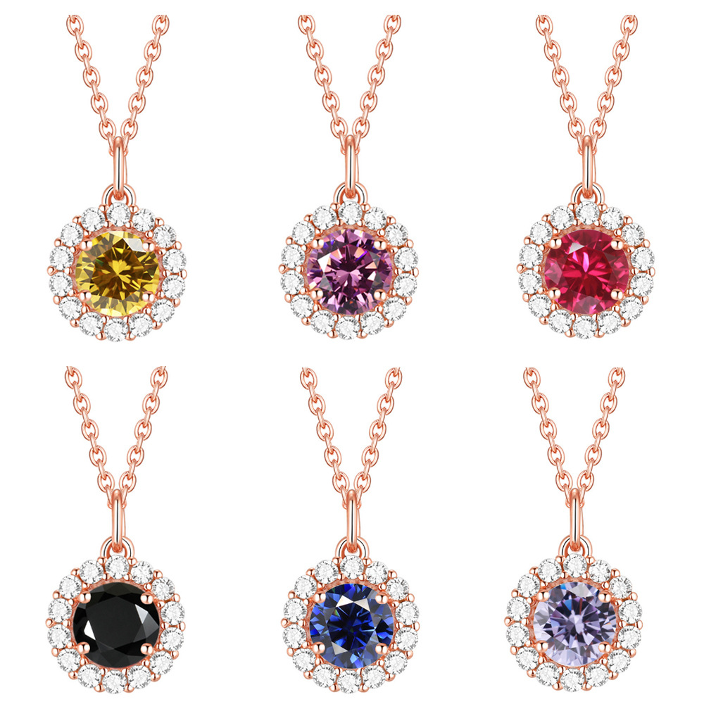Colorful Treasure Necklace S925 Pure Silver Necklace Women's Twelfth Birthday Stone Pendant Necklace Rose Gold Non fading