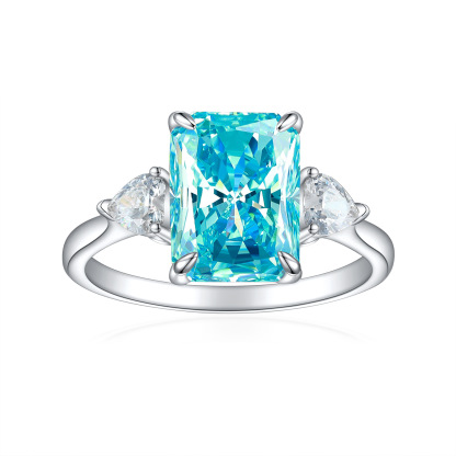 TLR23042  New 925 sterling silver ring for women with 4-carat ice flower cut chamfered rectangular fireworks cut high carbon diamond colored treasure