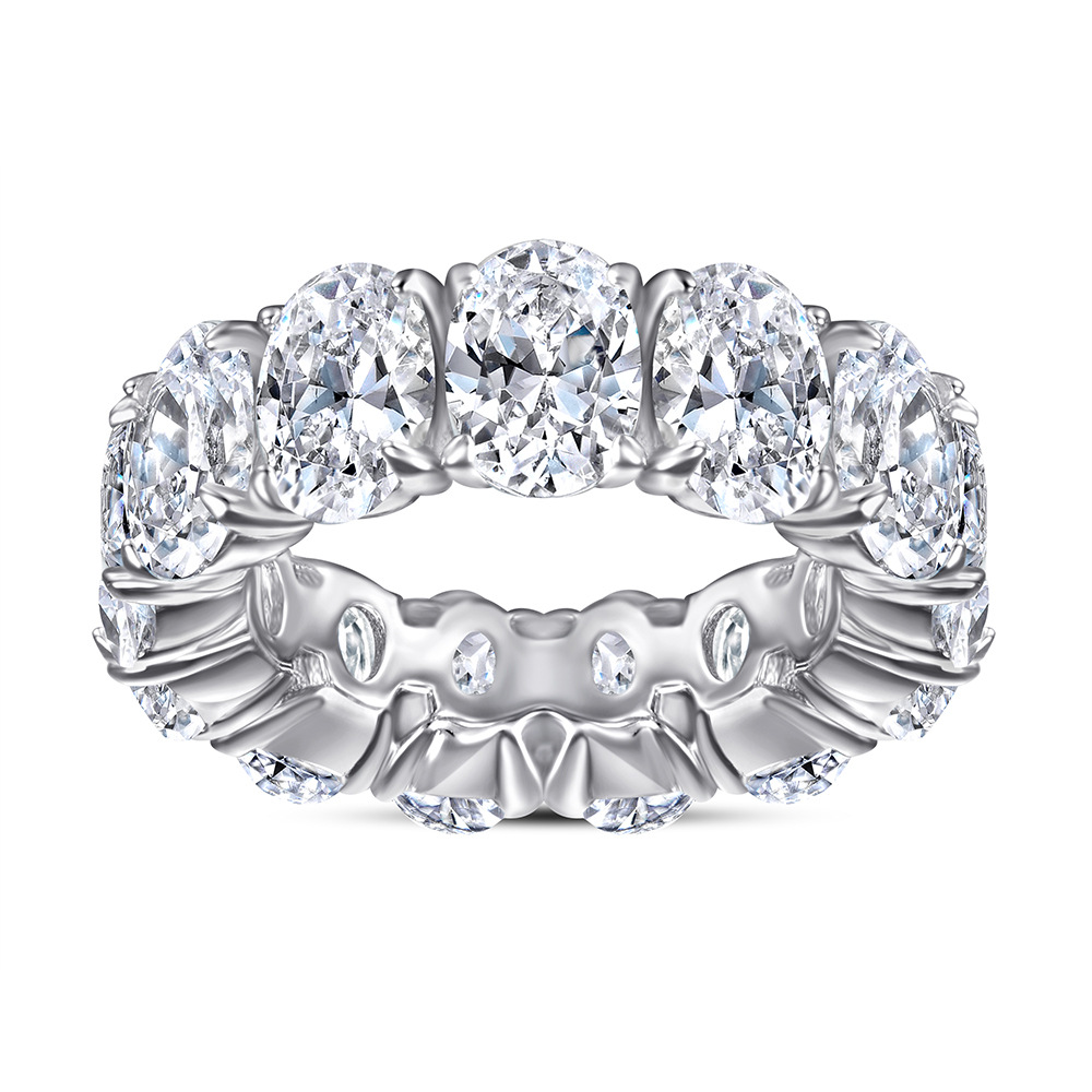 Hot selling s925 sterling silver ring, zircon, women's trendy and fashionable European and American style egg shaped full ring ring, women's tail ring