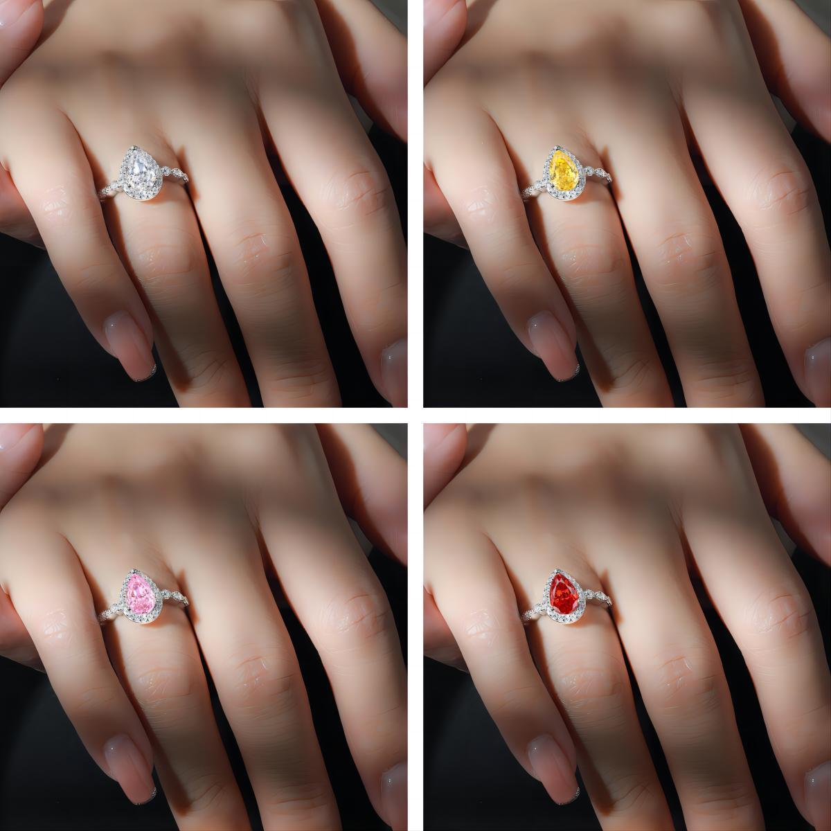 TLR23010  S925 Sterling Silver 8A High Carbon Diamond Ring Women's Pear Set Ring Fireworks Ice Cut Zircon Colored Treasure Ring