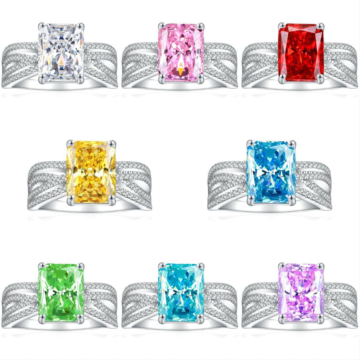 TLR23045  925 sterling silver 4ct fireworks and ice flower cut square diamond ring for women's luxury color treasure 8 * 11 high carbon diamond women's ring arrangement