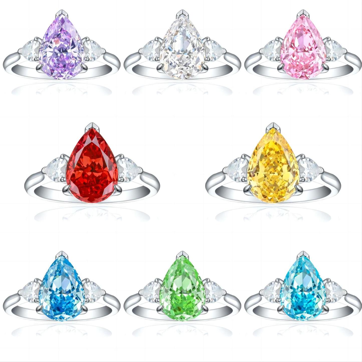 TLR23030  High end 925 sterling silver 4ct fireworks and ice flower cut water droplet shaped high carbon diamond ring for women's high-end color treasure ring