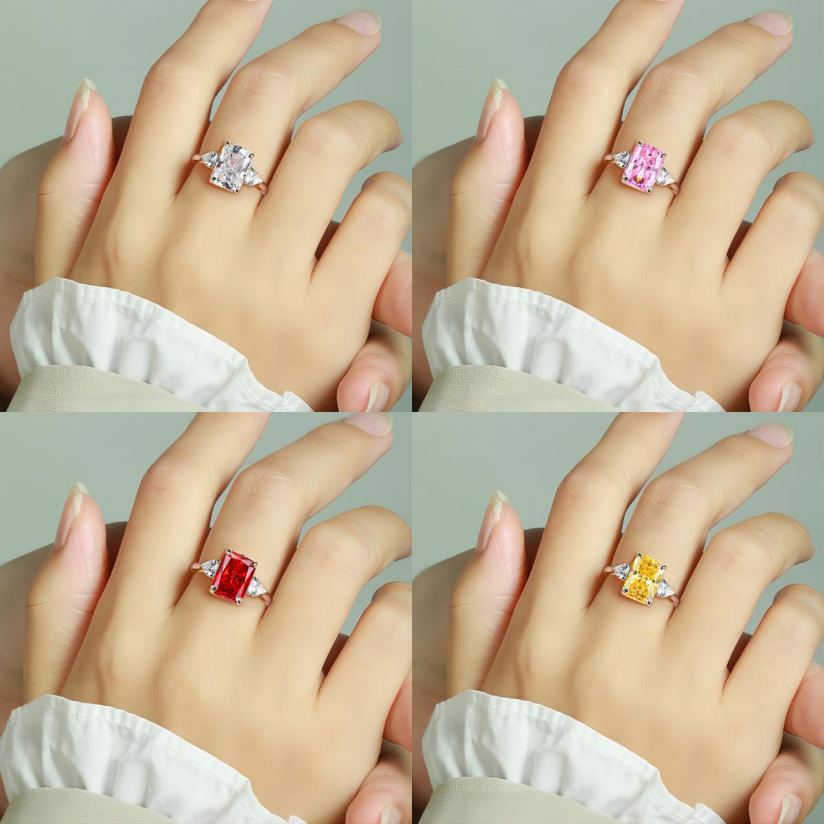 TLR23042  New 925 sterling silver ring for women with 4-carat ice flower cut chamfered rectangular fireworks cut high carbon diamond colored treasure