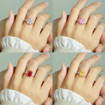 TLR23042  New 925 sterling silver ring for women with 4-carat ice flower cut chamfered rectangular fireworks cut high carbon diamond colored treasure