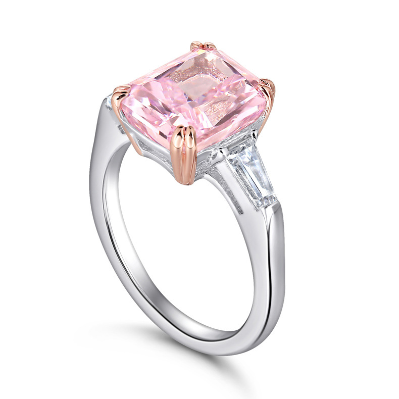  TL-523  New S925 sterling silver flower shaped high carbon diamond powder gemstone ring, women's rectangular colored treasure