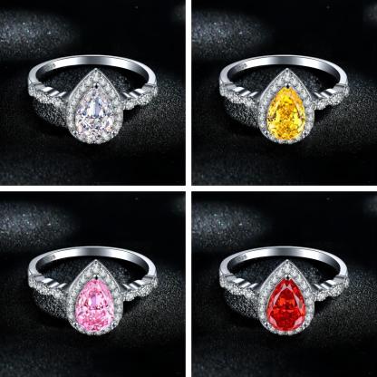 TLR23010  S925 Sterling Silver 8A High Carbon Diamond Ring Women's Pear Set Ring Fireworks Ice Cut Zircon Colored Treasure Ring