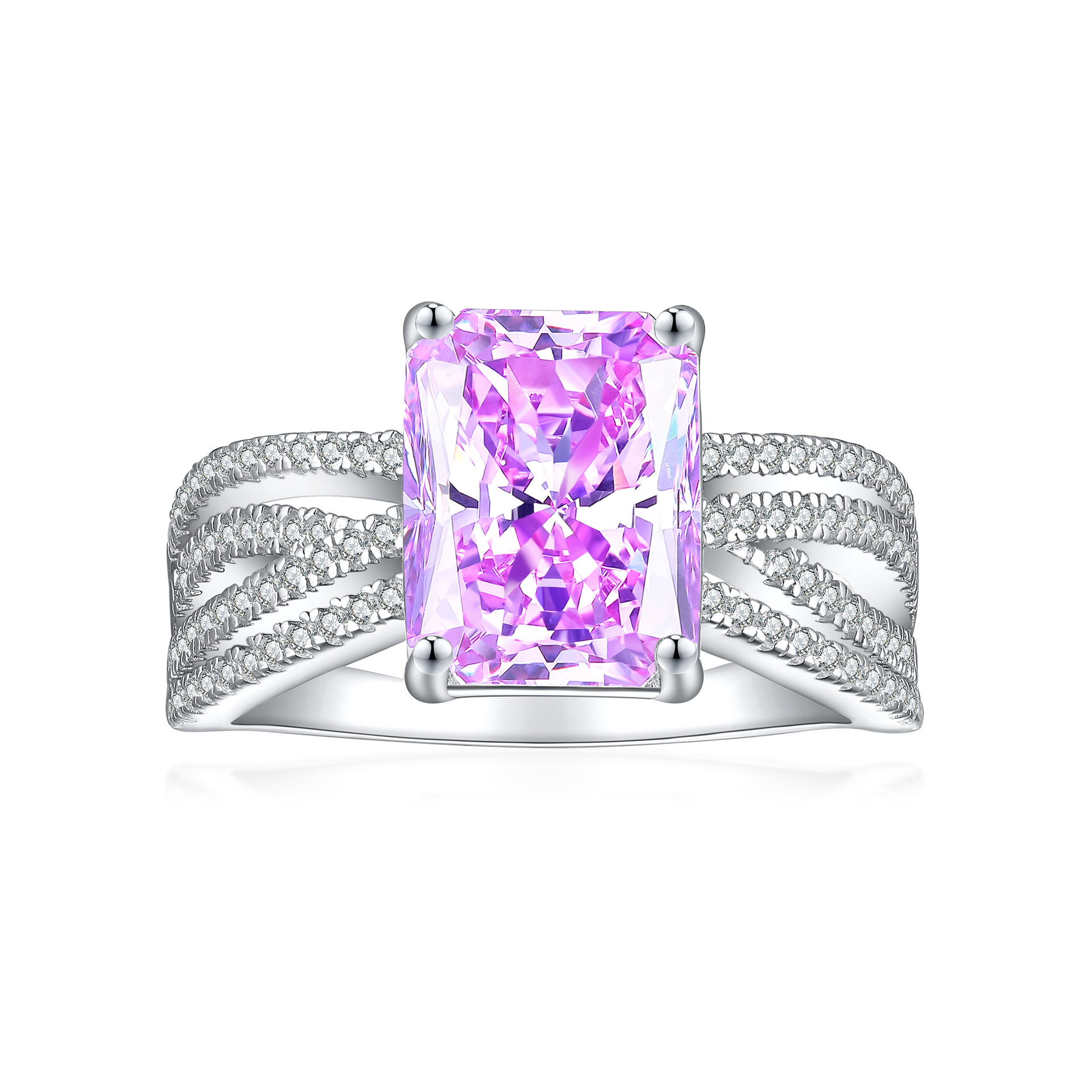 TLR23045  925 sterling silver 4ct fireworks and ice flower cut square diamond ring for women's luxury color treasure 8 * 11 high carbon diamond women's ring arrangement