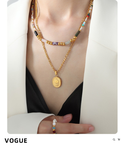 European and American New High end Light Luxury Titanium Steel Gold Plated Natural Crystal Stone Handmade Beaded Necklace