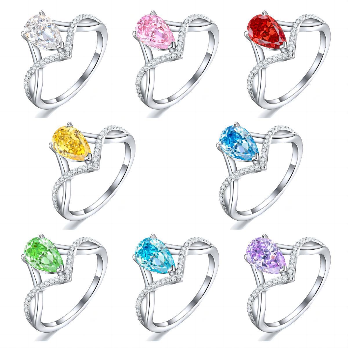 TLR23028  Hot selling S925 sterling silver inlaid high carbon diamond ring for women, pear shaped fireworks, ice flower cut zircon, colorful treasure finger