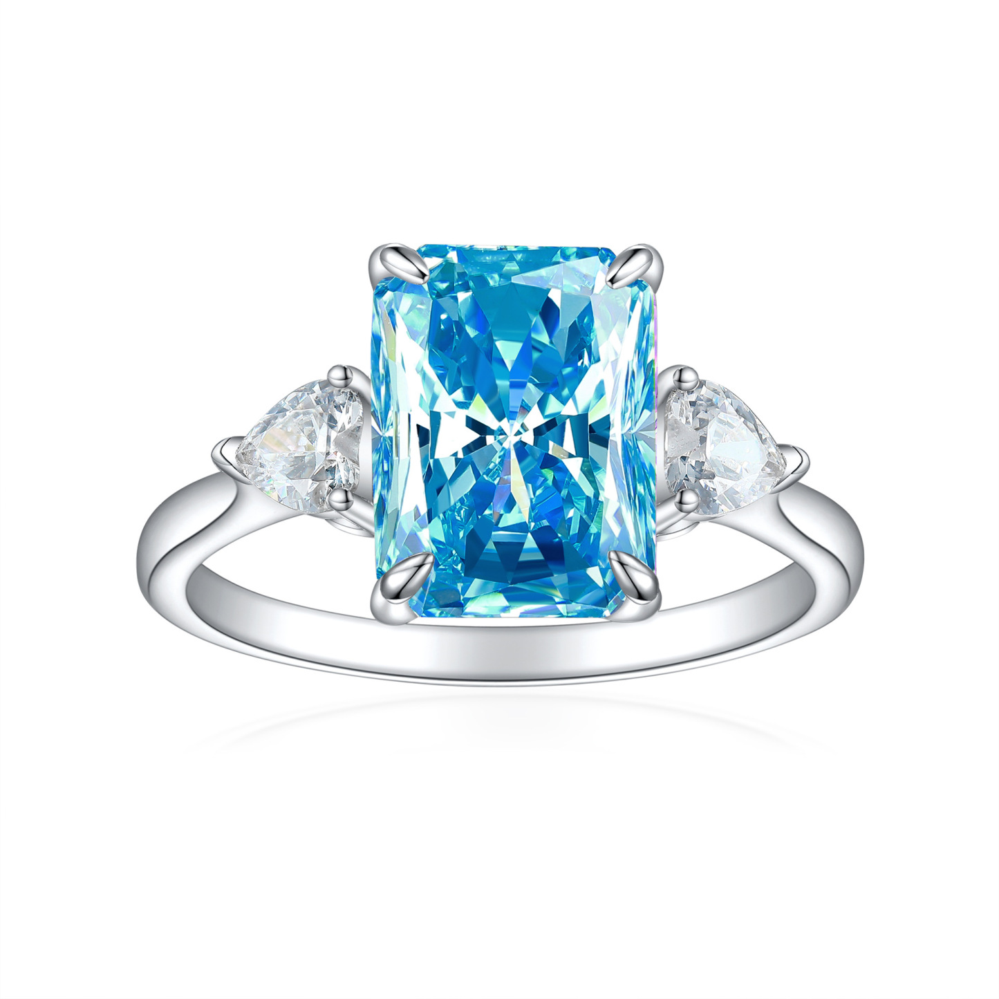 TLR23042  New 925 sterling silver ring for women with 4-carat ice flower cut chamfered rectangular fireworks cut high carbon diamond colored treasure
