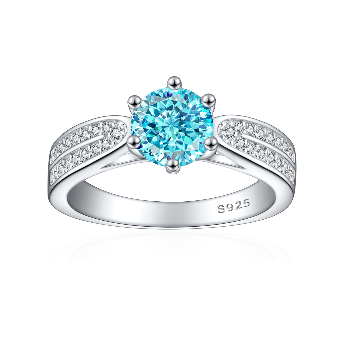 TLR23009  Hot selling S925 silver inlaid high carbon diamond ring, women's classic six claw fireworks, ice flower cut zircon color treasure