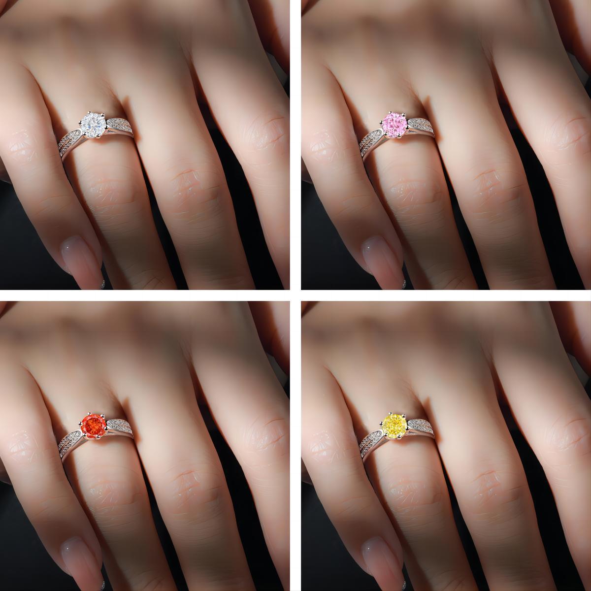 TLR23009  Hot selling S925 silver inlaid high carbon diamond ring, women's classic six claw fireworks, ice flower cut zircon color treasure