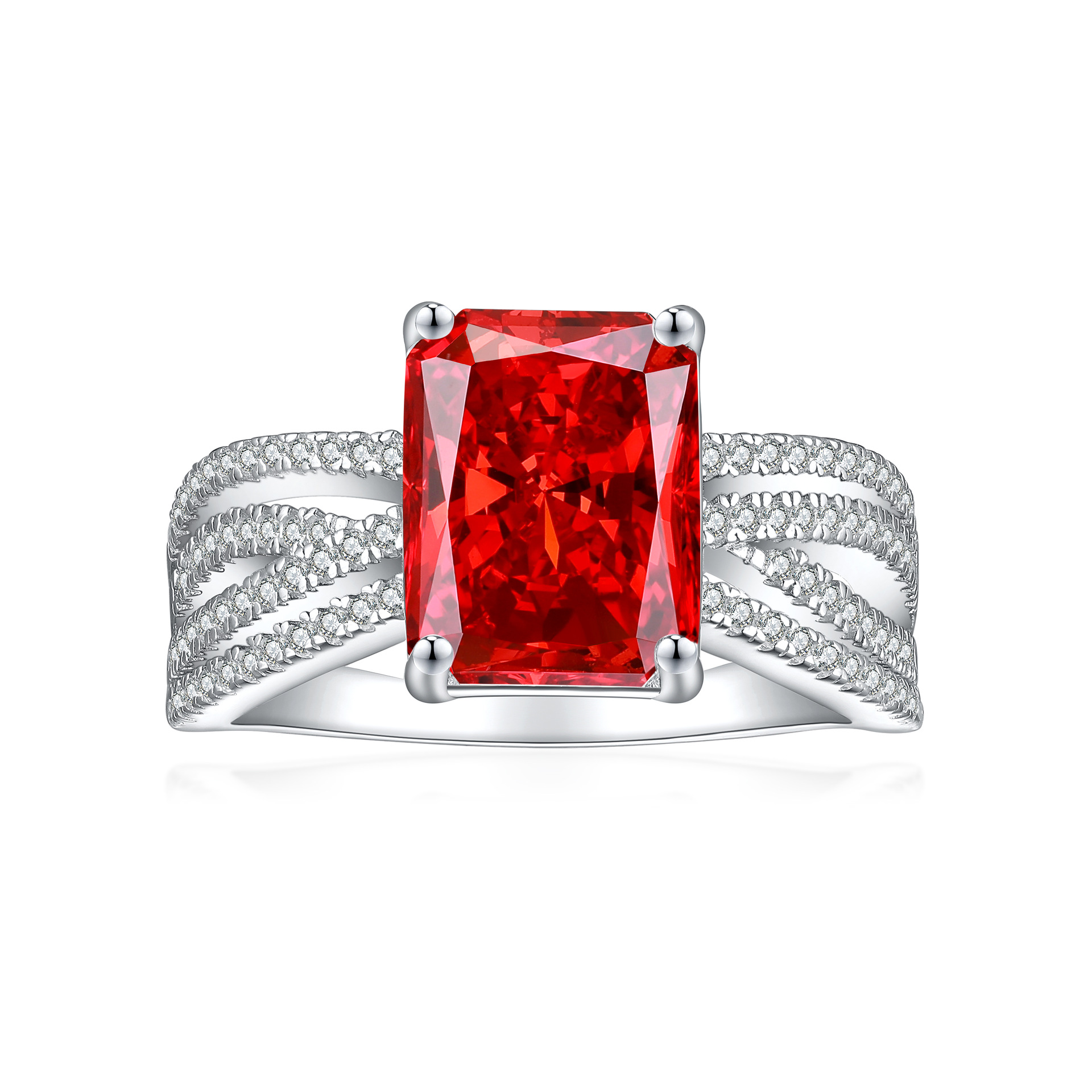 TLR23045  925 sterling silver 4ct fireworks and ice flower cut square diamond ring for women's luxury color treasure 8 * 11 high carbon diamond women's ring arrangement