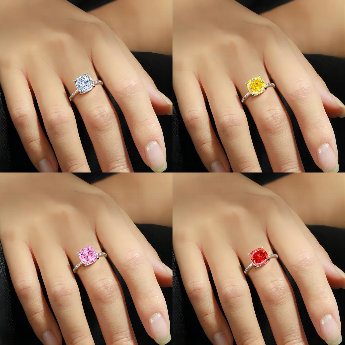 TLR23014  Hot selling 5ct fireworks and ice flower cut high carbon diamond S925 sterling silver ring 10 * 10 fat square colored treasure ring