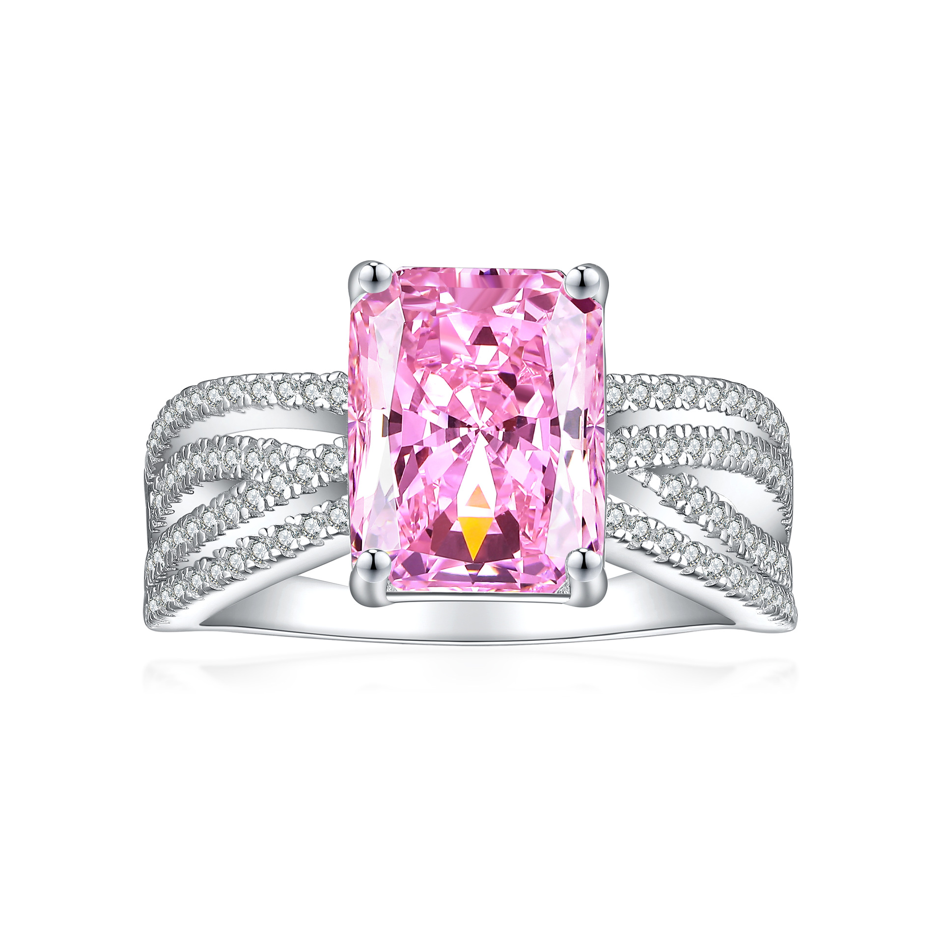 TLR23045  925 sterling silver 4ct fireworks and ice flower cut square diamond ring for women's luxury color treasure 8 * 11 high carbon diamond women's ring arrangement