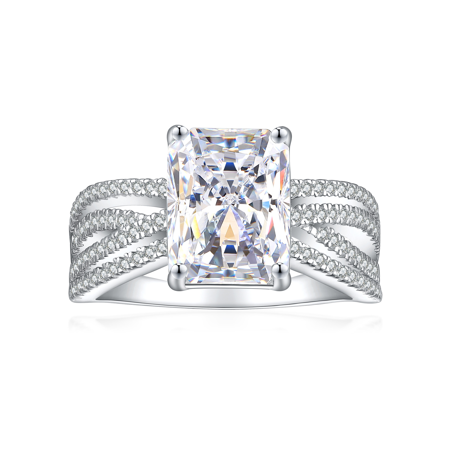 TLR23045  925 sterling silver 4ct fireworks and ice flower cut square diamond ring for women's luxury color treasure 8 * 11 high carbon diamond women's ring arrangement