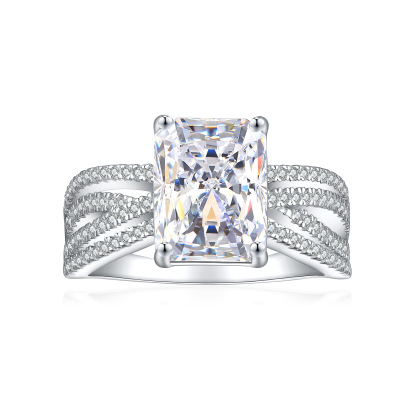 TLR23045  925 sterling silver 4ct fireworks and ice flower cut square diamond ring for women's luxury color treasure 8 * 11 high carbon diamond women's ring arrangement