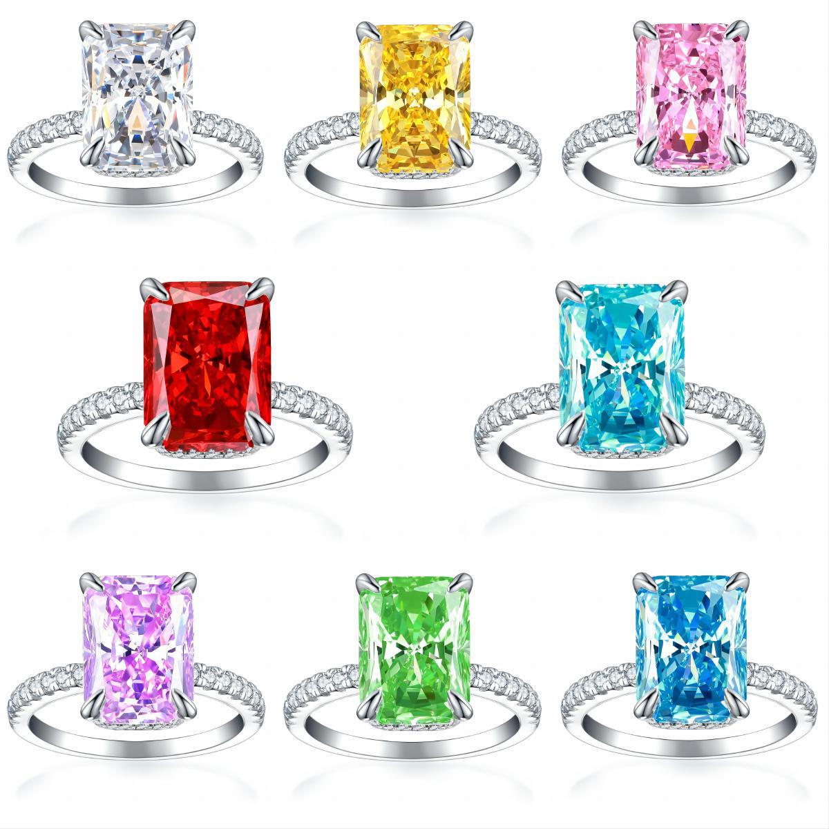 TLR23012  Hot selling S925 sterling silver 8A high carbon diamond ring for women's fireworks, ice flower cut zircon, colorful treasure ring with a sense of luxury