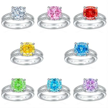 TLR23036  New 925 sterling silver ring for women, 3.5ct ice flower cut pillow shaped fat square fireworks cut women's ring