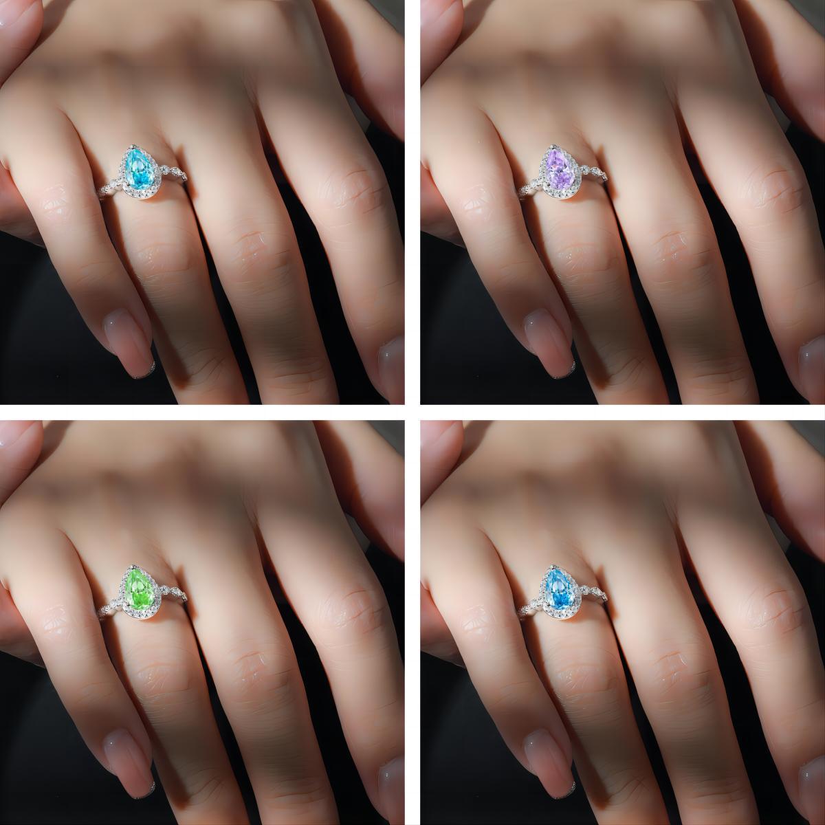 TLR23010  S925 Sterling Silver 8A High Carbon Diamond Ring Women's Pear Set Ring Fireworks Ice Cut Zircon Colored Treasure Ring