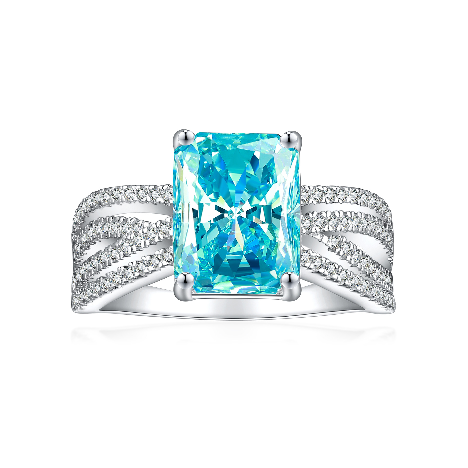 TLR23045  925 sterling silver 4ct fireworks and ice flower cut square diamond ring for women's luxury color treasure 8 * 11 high carbon diamond women's ring arrangement
