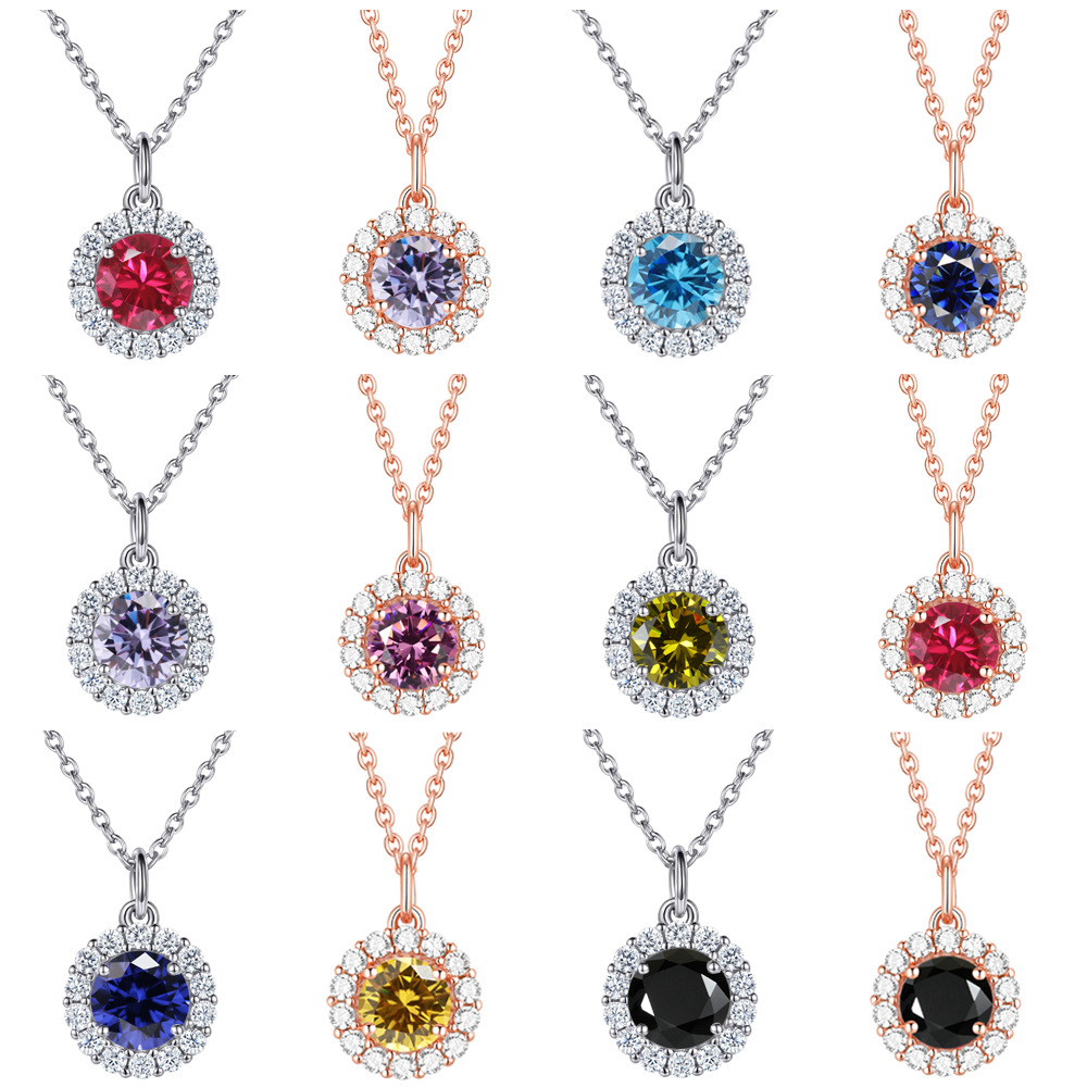 Colorful Treasure Necklace S925 Pure Silver Necklace Women's Twelfth Birthday Stone Pendant Necklace Rose Gold Non fading