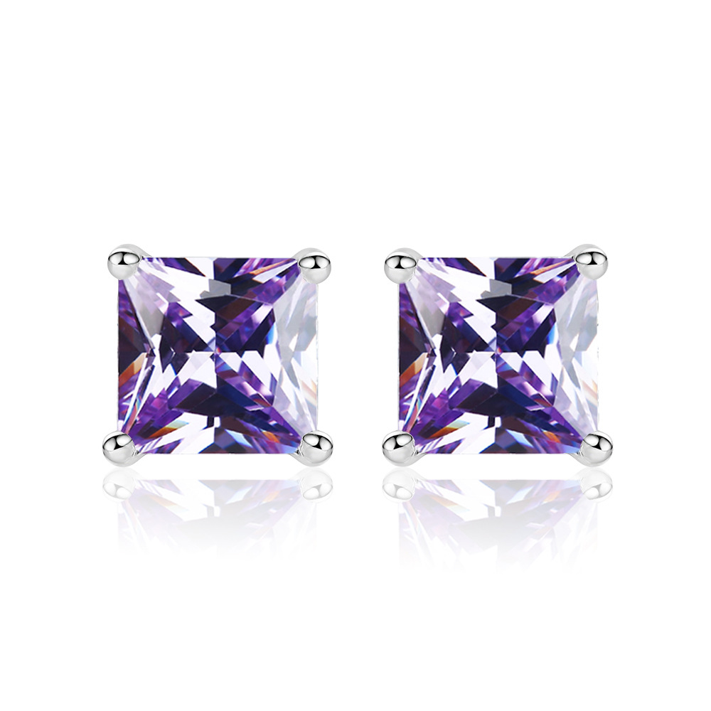 TLED110   Square zircon earrings for women, fashionable European and American S925 pure silver earrings, niche design earrings