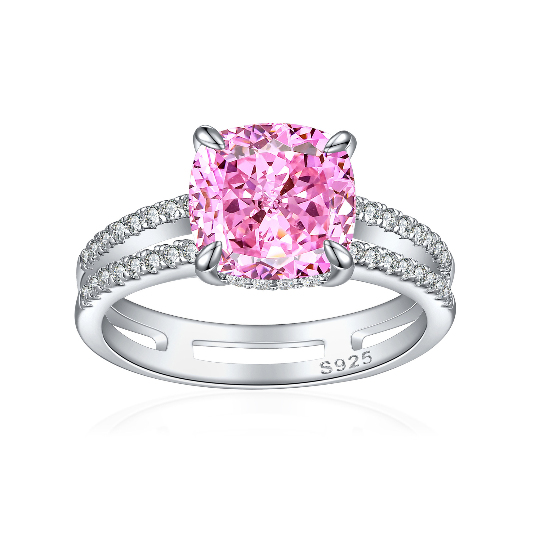 TLR23036  New 925 sterling silver ring for women, 3.5ct ice flower cut pillow shaped fat square fireworks cut women's ring