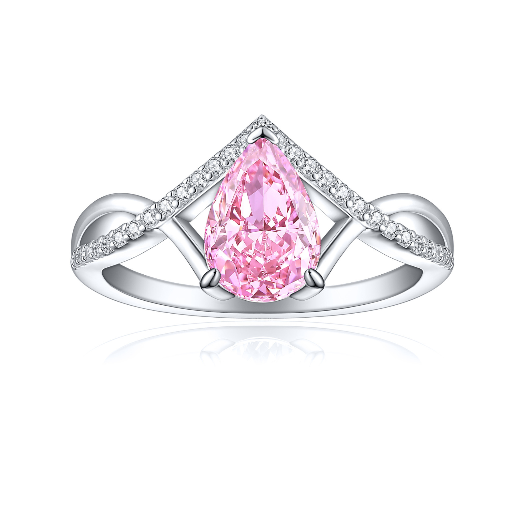 TLR23028  Hot selling S925 sterling silver inlaid high carbon diamond ring for women, pear shaped fireworks, ice flower cut zircon, colorful treasure finger