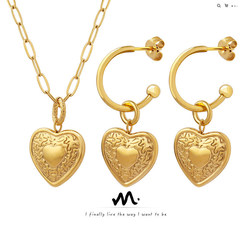 French Jewelry Set Women's Light Mature Style Two piece Set Peach Heart Earrings and necklaces