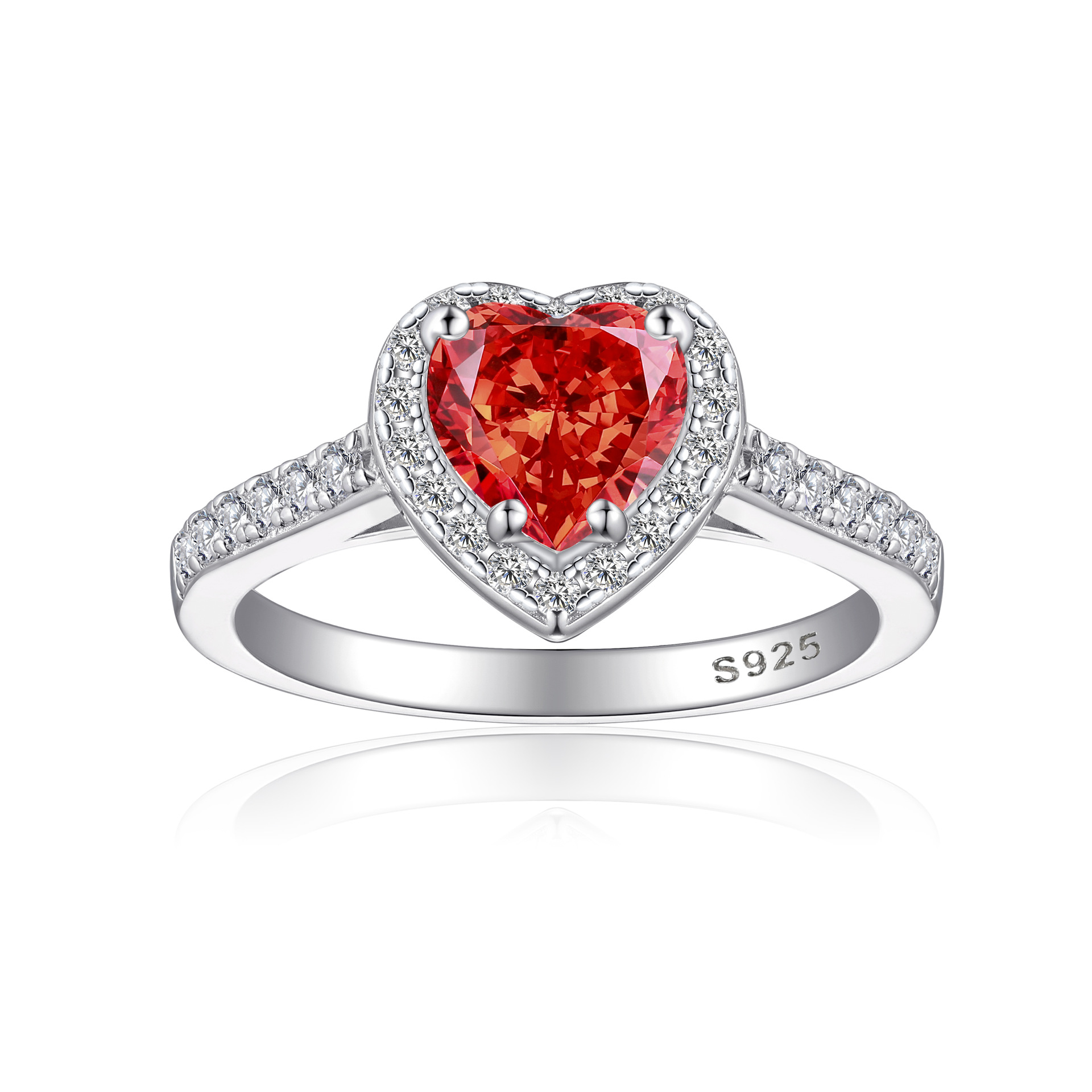 TLR23007  Hot selling S925 sterling silver ring, women's classic heart-shaped fireworks ice flower cut zircon high carbon diamond ring