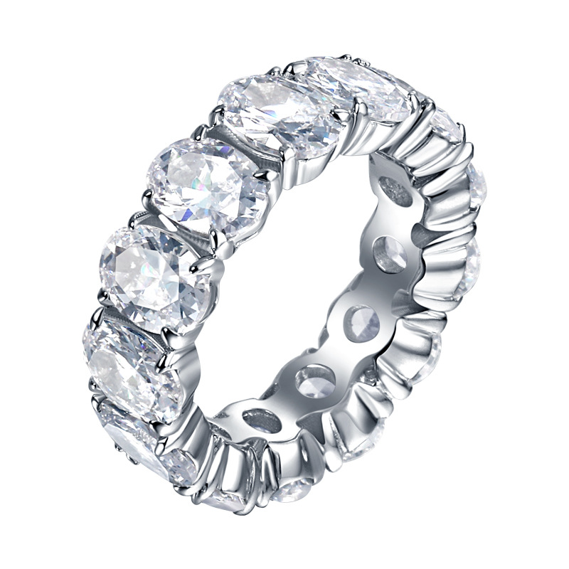 Hot selling s925 sterling silver ring, zircon, women's trendy and fashionable European and American style egg shaped full ring ring, women's tail ring