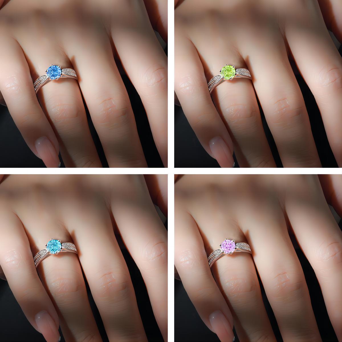 TLR23009  Hot selling S925 silver inlaid high carbon diamond ring, women's classic six claw fireworks, ice flower cut zircon color treasure