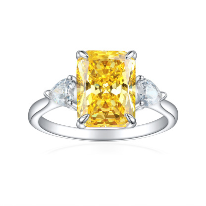 TLR23042  New 925 sterling silver ring for women with 4-carat ice flower cut chamfered rectangular fireworks cut high carbon diamond colored treasure