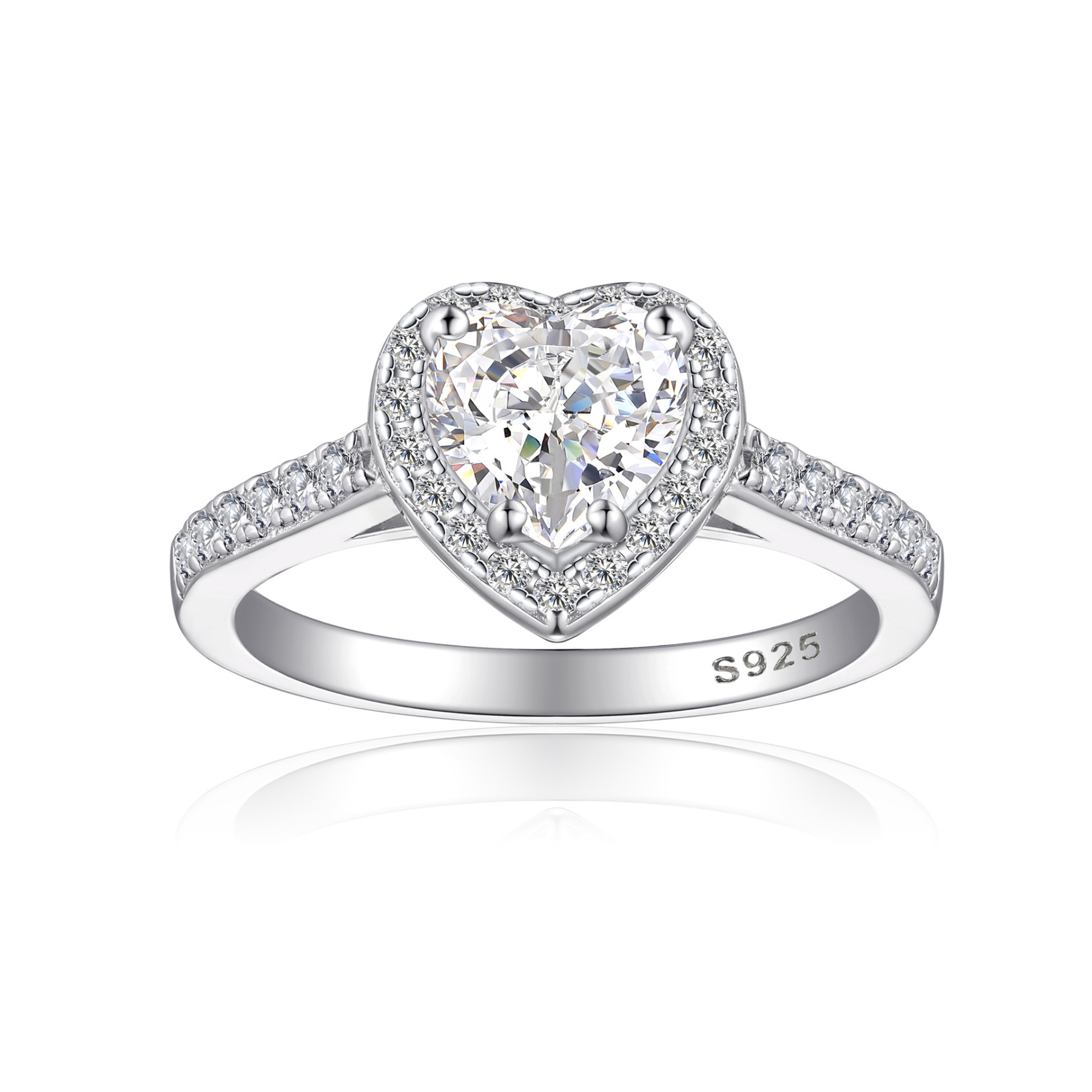 TLR23007  Hot selling S925 sterling silver ring, women's classic heart-shaped fireworks ice flower cut zircon high carbon diamond ring