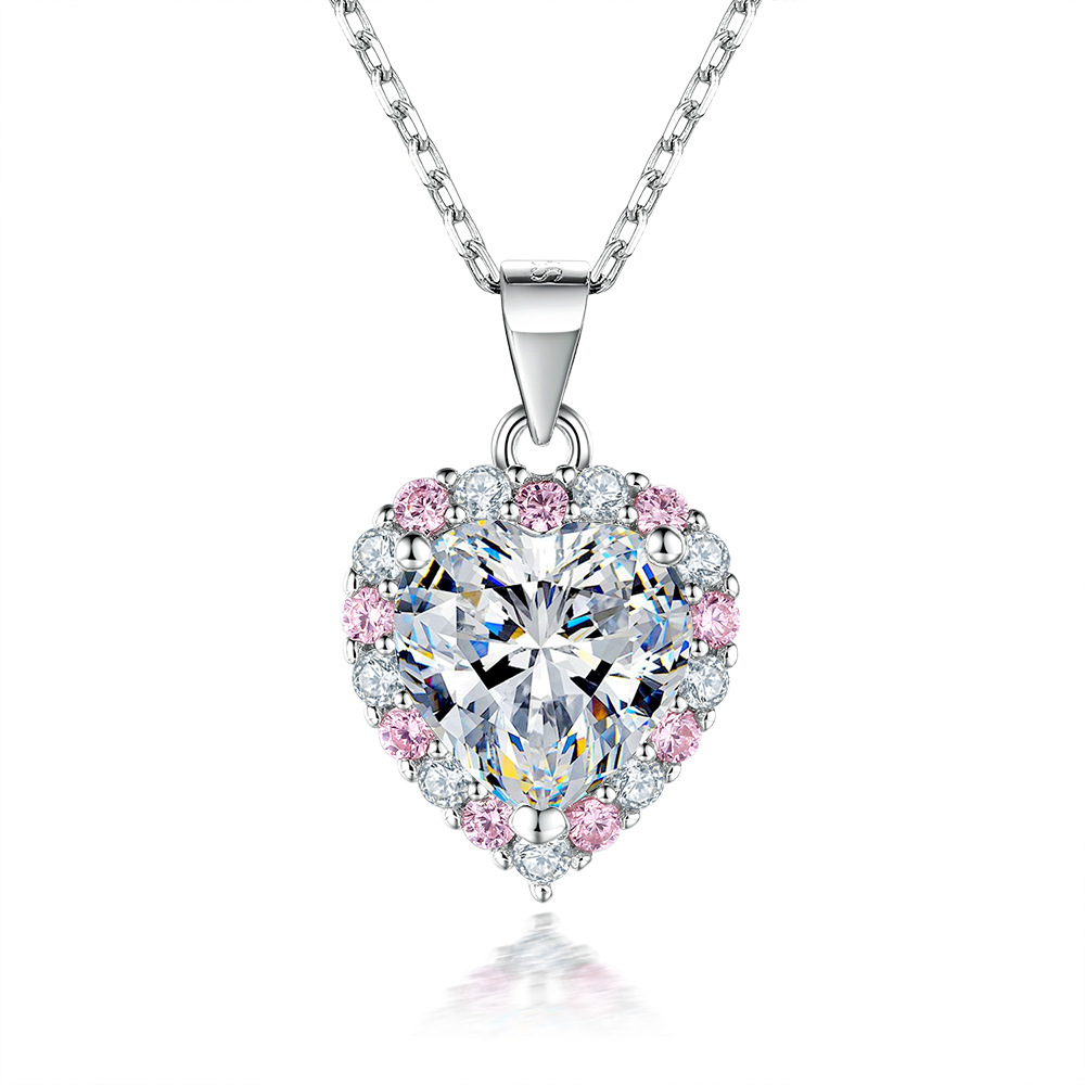 TLTZ178  Heart shaped zircon jewelry set, pink zircon set, European and American earrings, minimalist necklace, S925 sterling silver jewelry set