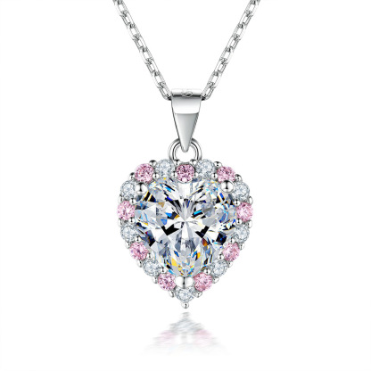 TLTZ178  Heart shaped zircon jewelry set, pink zircon set, European and American earrings, minimalist necklace, S925 sterling silver jewelry set