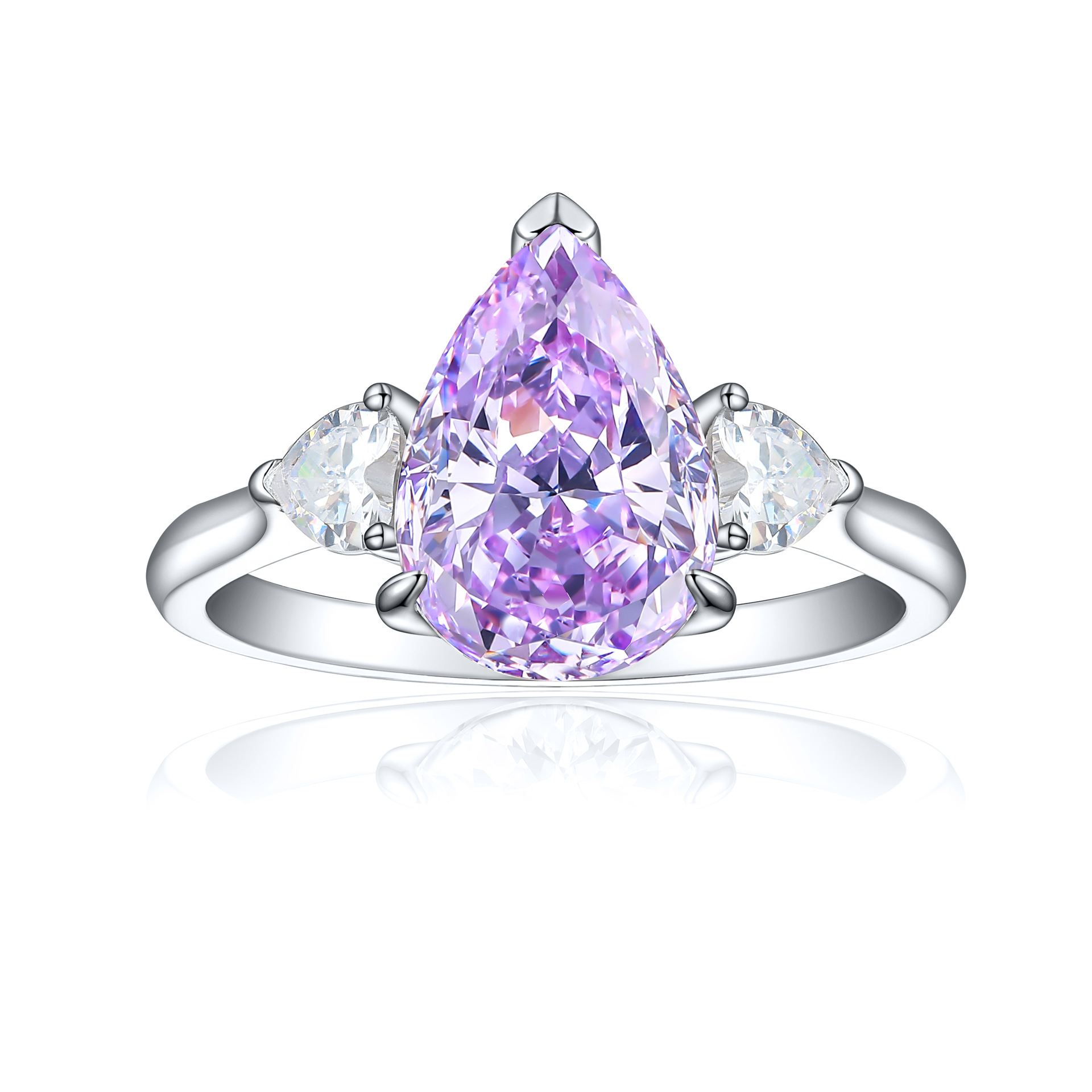 TLR23030  High end 925 sterling silver 4ct fireworks and ice flower cut water droplet shaped high carbon diamond ring for women's high-end color treasure ring