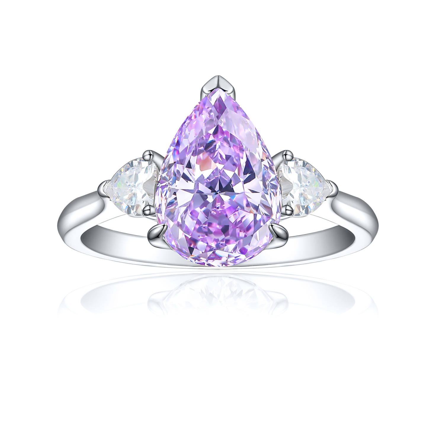 TLR23030  High end 925 sterling silver 4ct fireworks and ice flower cut water droplet shaped high carbon diamond ring for women's high-end color treasure ring