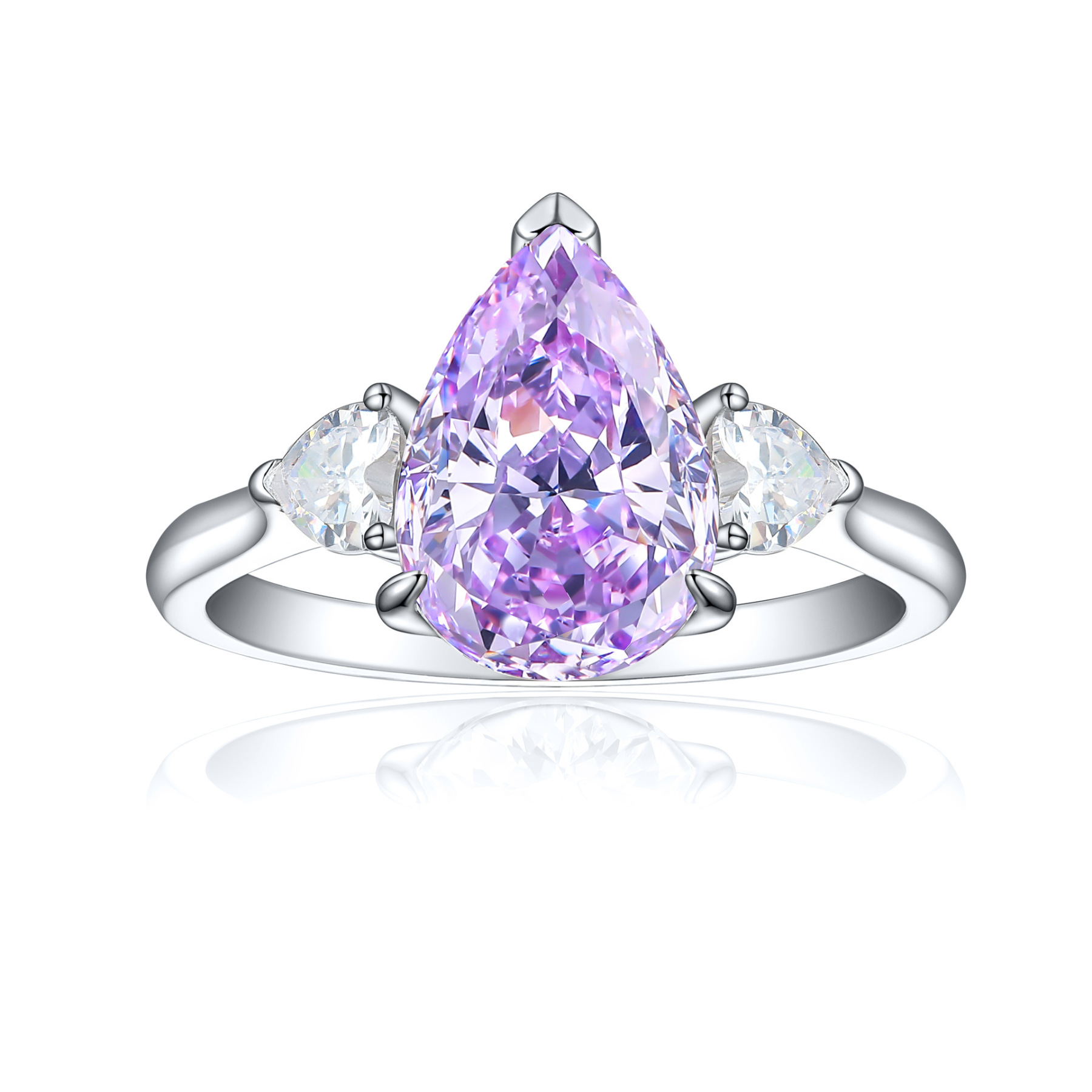 TLR23030  High end 925 sterling silver 4ct fireworks and ice flower cut water droplet shaped high carbon diamond ring for women's high-end color treasure ring