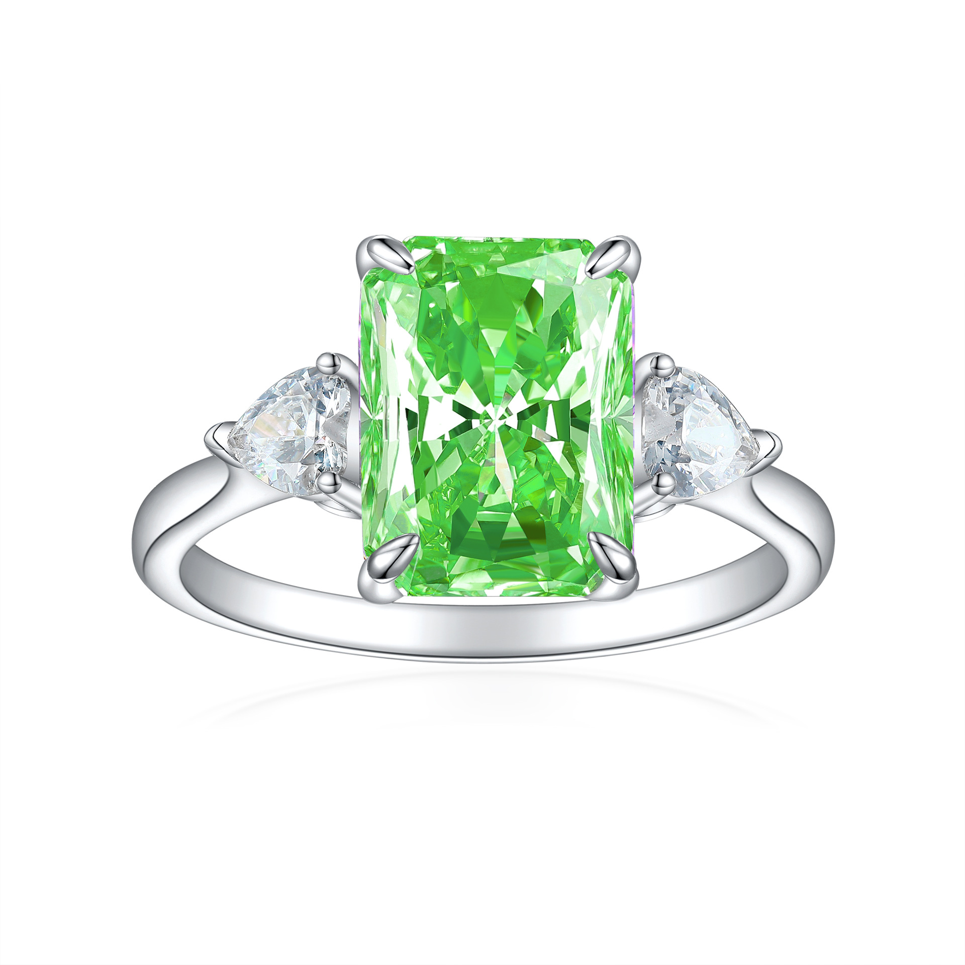 TLR23042  New 925 sterling silver ring for women with 4-carat ice flower cut chamfered rectangular fireworks cut high carbon diamond colored treasure