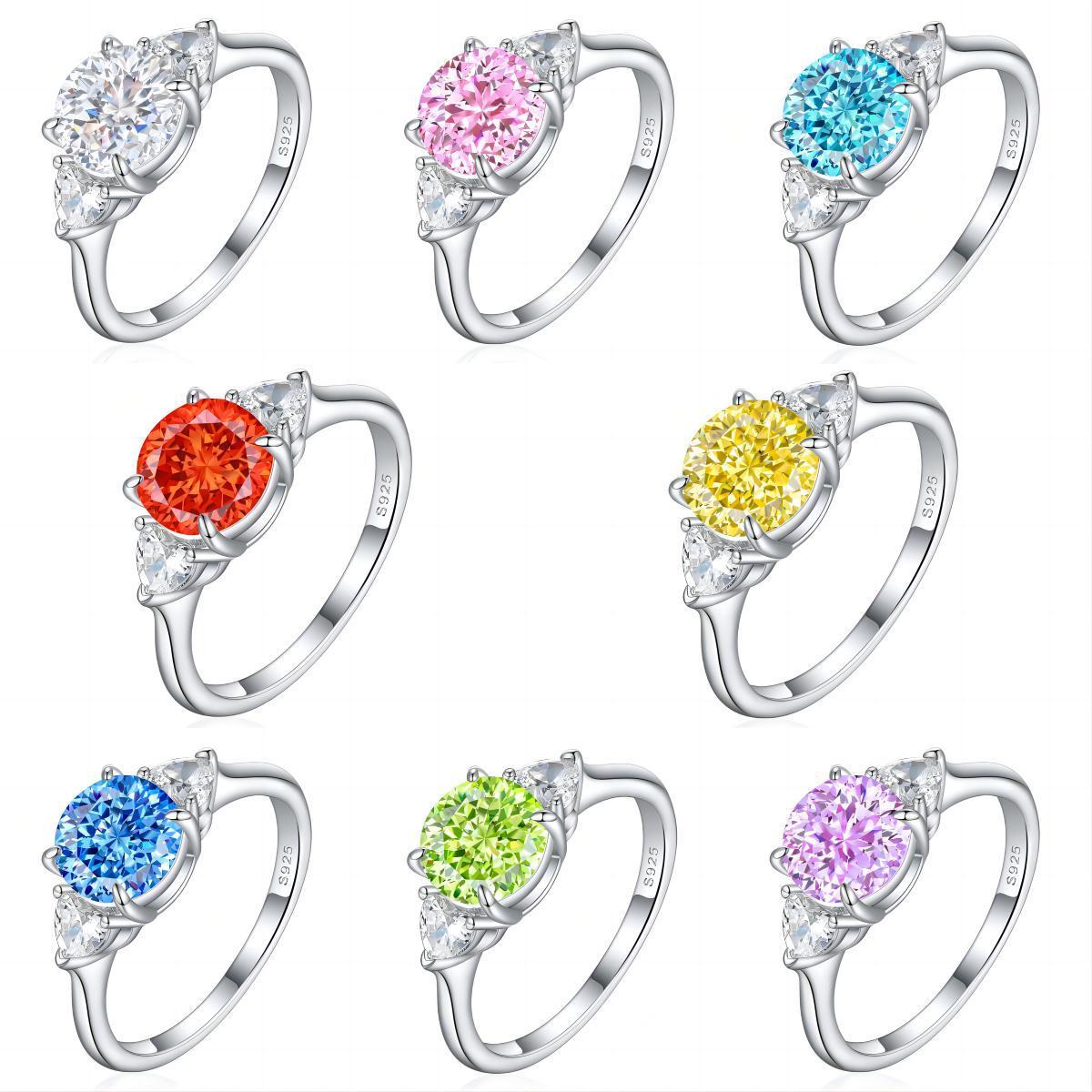 TLR23023  Hot selling S925 sterling silver inlaid high carbon diamond ring for women, pear shaped fireworks, ice flower cut zircon, colorful treasure finger