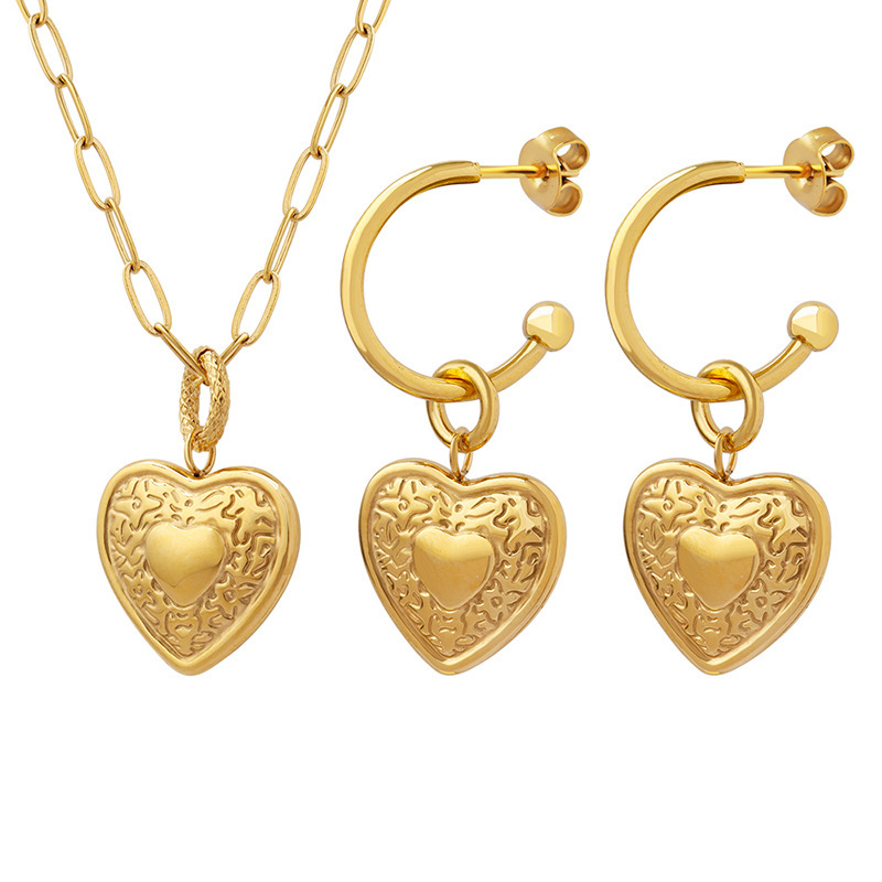French Jewelry Set Women's Light Mature Style Two piece Set Peach Heart Earrings and necklaces