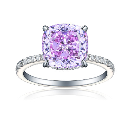 TLR23014  Hot selling 5ct fireworks and ice flower cut high carbon diamond S925 sterling silver ring 10 * 10 fat square colored treasure ring