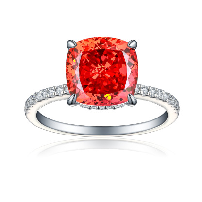 TLR23014  Hot selling 5ct fireworks and ice flower cut high carbon diamond S925 sterling silver ring 10 * 10 fat square colored treasure ring